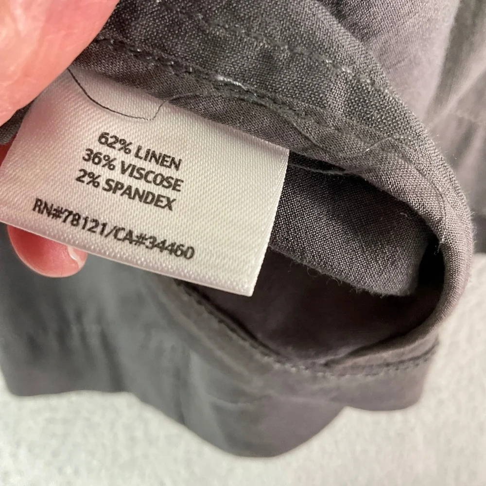 Eileen Fisher Linen Blend Blazer Womens L Grey Open Front Italian Fabric - Picture 6 of 7